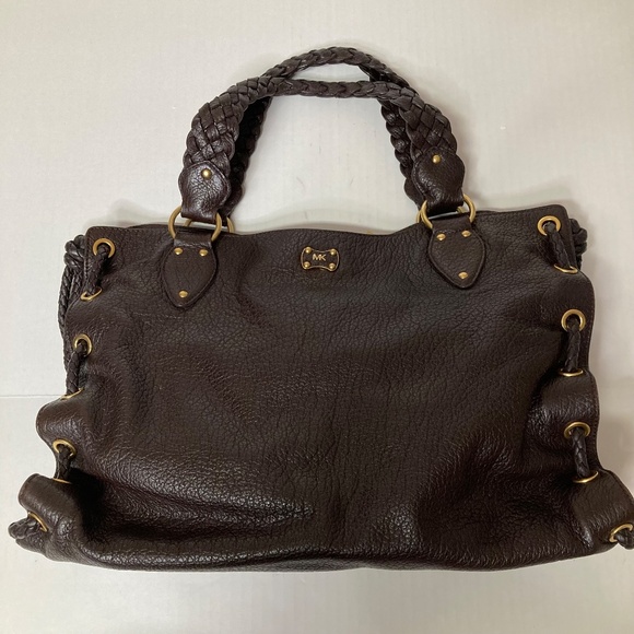 Michael Kors Woodside Braid Handle Tote Brown Pebbled Leather With Dustbag - Picture 2 of 16